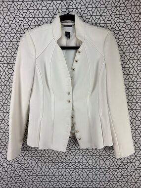 White House Black Market Ivory Tailored Peplum Jacket with Gold Buttons